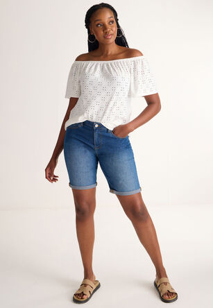 Womens Mid Blue Denim Cycle Shorts