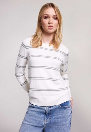 Womens Cream & Khaki Stripe Crew Neck Jumper