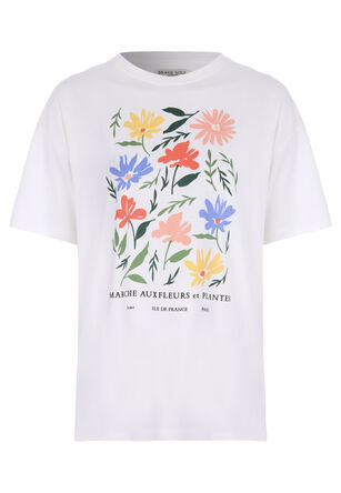Womens Cream Oversized Floral T-shirt
