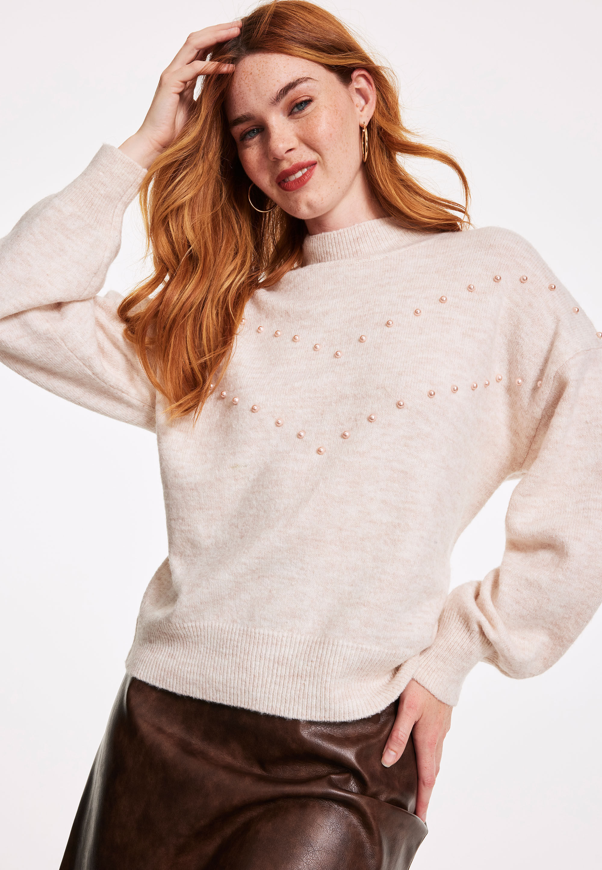 Womens Oatmeal Chevron Pearl Jumper Peacocks