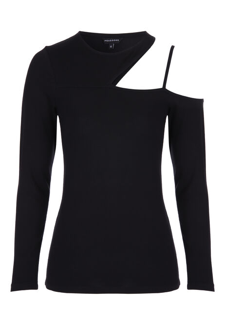 Womens Black Long Sleeve Cut Out Top